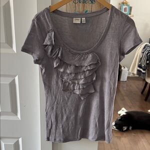 Esprit Lavender-Gray Ruffle Scoop Neck Short Sleeve Tee